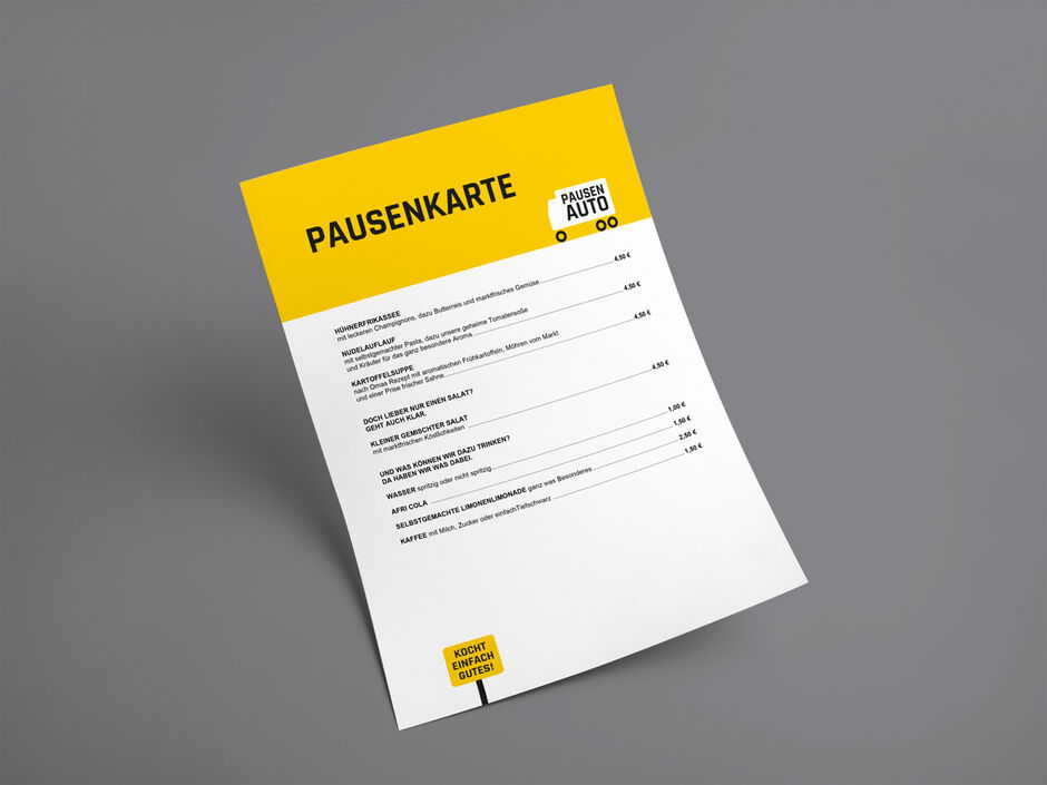 martin zech design, pausenauto, speisekarte