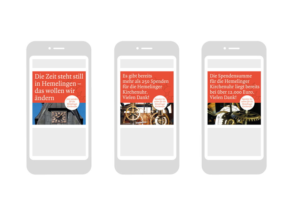 martin zech design, projekt design, fundraising hemelinger kirchenuhr, facebook feeds