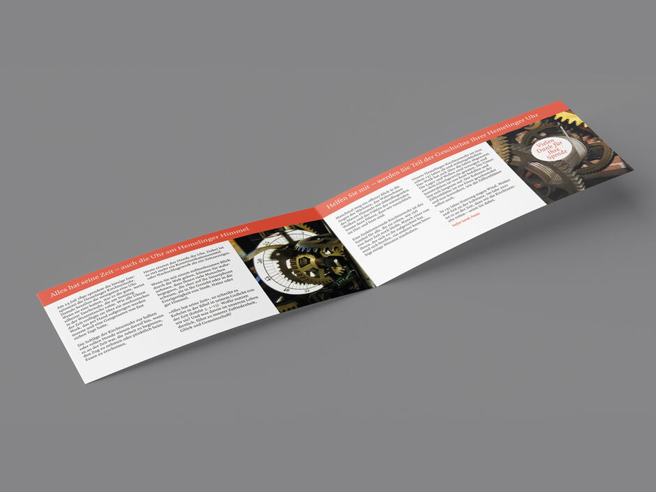 martin zech design, projekt design, fundraising hemelinger kirchenuhr, flyer, doppelseite