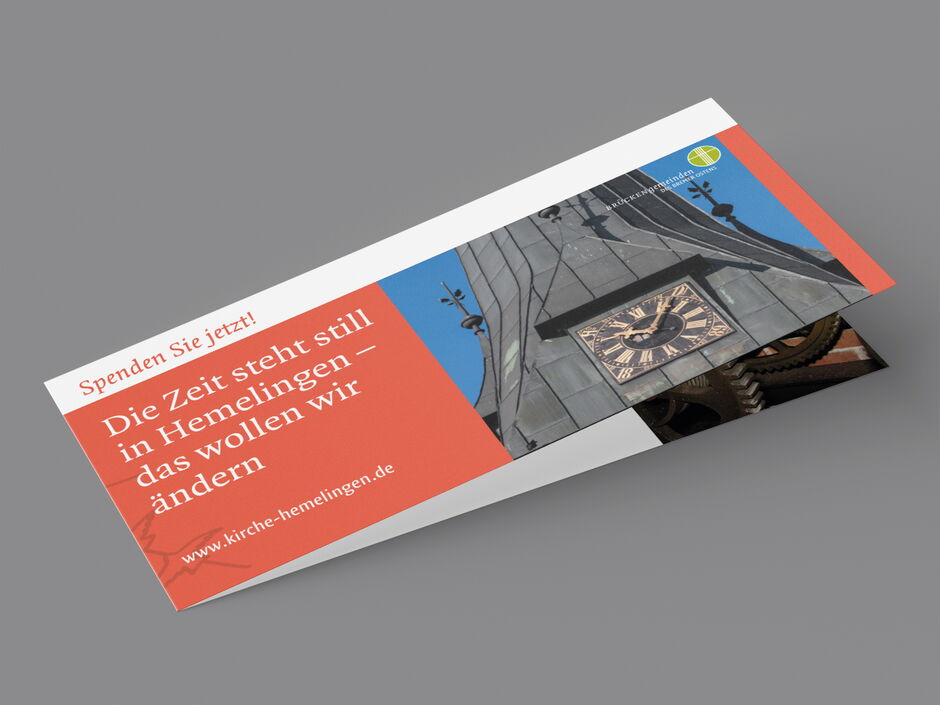 martin zech design, projekt design, fundraising hemelinger kirchenuhr, flyer, titelseite