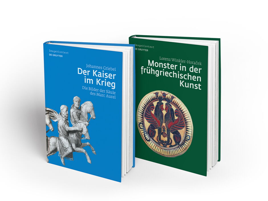 die reihe image & context thematisiert antike bildkulturen. das buchcover design fokussiert über die bildgestaltung mit ausschnitten und anschnitten auf key-visuals der antiken bildwelten. 